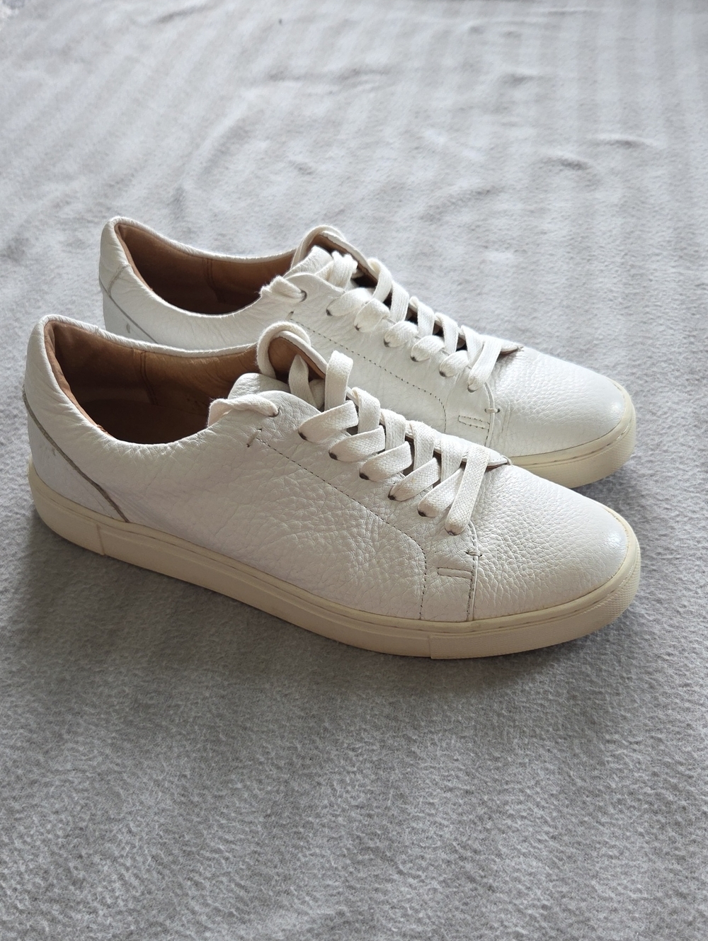 Frye White Leather Low-Top Sneakers with Tan Interior